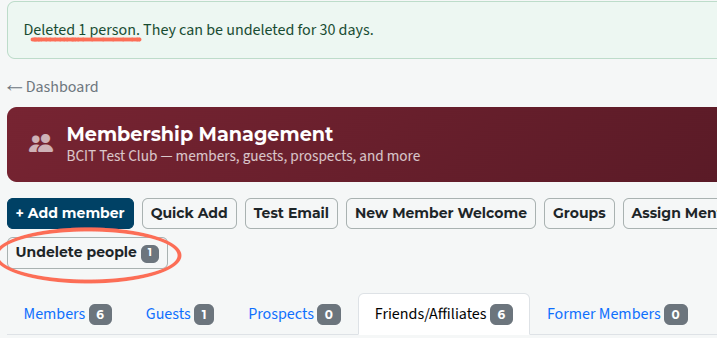 Undelete button with number